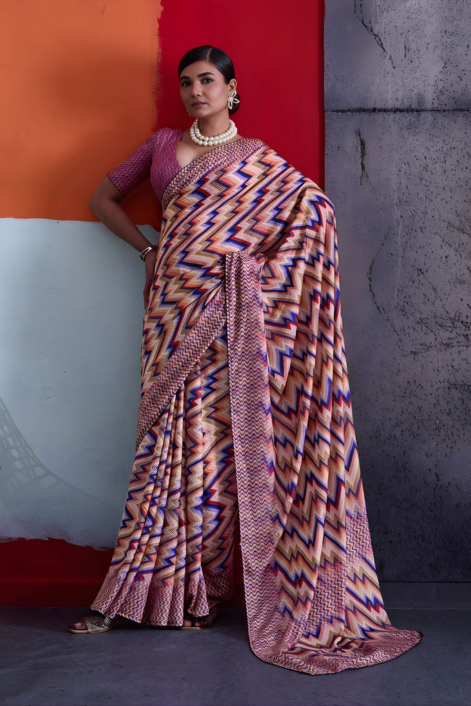 Beautiful Pink Cotton Printed Saree Designer Border Matching Blouse Piece