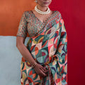Stylish Multicolor Cotton Printed Saree Designer Border Matching Blouse Piece
