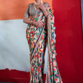 Stylish Multicolor Cotton Printed Saree Designer Border Matching Blouse Piece