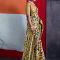 Stylish Mustard Yellow Cotton Printed Saree Designer Border Matching Blouse Piece