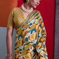 Stylish Mustard Yellow Cotton Printed Saree Designer Border Matching Blouse Piece