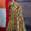 Stylish Mustard Yellow Cotton Printed Saree Designer Border Matching Blouse Piece
