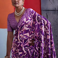 Wonderful Purple Cotton Printed Saree Designer Border Matching Blouse Piece