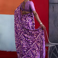 Wonderful Purple Cotton Printed Saree Designer Border Matching Blouse Piece