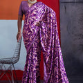 Elegant Purple Cotton Printed Saree Designer Border Matching Blouse Piece