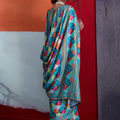 Vibrant Teal Blue Cotton Printed Saree Designer Border Matching Blouse Piece