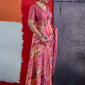 Royal Pink Cotton Printed Saree Designer Border Matching Blouse Piece