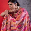 Royal Pink Cotton Printed Saree Designer Border Matching Blouse Piece