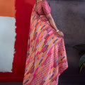 Royal Pink Cotton Printed Saree Designer Border Matching Blouse Piece