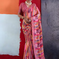 Elegant Pink Cotton Printed Saree Designer Border Matching Blouse Piece