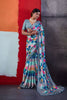 Elegant Sky Blue Cotton Printed Saree Designer Border Matching Blouse