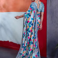Elegant Sky Blue Cotton Printed Saree Designer Border Matching Blouse