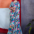Elegant Sky Blue Cotton Printed Saree Designer Border Matching Blouse