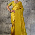 Elegant Mustard Yellow Woven Saree Rich Zari Border Blouse Piece Festive Wear