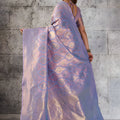 Stylish Lavender Woven Saree Rich Zari Border Blouse Piece Festive Wear