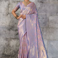 Stylish Lavender Woven Saree Rich Zari Border Blouse Piece Festive Wear