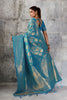 Royal Teal Blue Woven Saree Rich Zari Border Blouse Piece Festive Wear