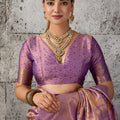 Beautiful Purple Woven Saree Rich Zari Border Blouse Piece Festive Wear