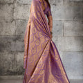 Beautiful Purple Woven Saree Rich Zari Border Blouse Piece Festive Wear