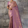 Beautiful Purple Woven Saree Rich Zari Border Blouse Piece Festive Wear