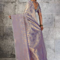 Vibrant Gray Woven Saree Rich Zari Border Blouse Piece for Festive Wear