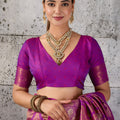 Royal Rani Pink Woven Saree Rich Zari Border Blouse Piece Festive Wear