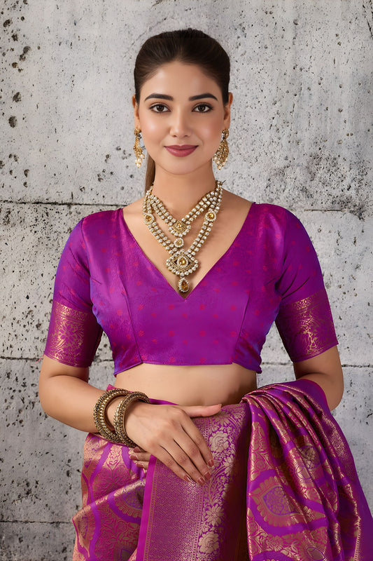 Royal Rani Pink Woven Saree Rich Zari Border Blouse Piece Festive Wear
