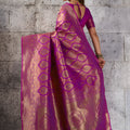 Royal Rani Pink Woven Saree Rich Zari Border Blouse Piece Festive Wear