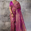 Royal Rani Pink Woven Saree Rich Zari Border Blouse Piece Festive Wear