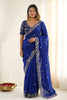 Royal Blue Fendy Satin Saree Heavy Embroidered Border Blouse Piece for Wedding