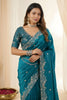 Blue Fendy Satin Saree Embroidered Border Blouse Piece for Wedding