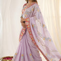 Lavender Rangoli Silk Saree Heavy Embroidered Border Blouse Piece for Wedding