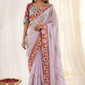 Lavender Rangoli Silk Saree Heavy Embroidered Border Blouse Piece for Wedding