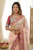 Elegant Peach Rangoli Silk Saree Heavy Embroidered Border Blouse Piece For Wedding