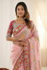 Beautiful Baby Pink Rangoli Silk Saree Embroidered Border Blouse Piece for Wedding