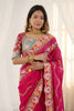 Beautifull Rani Pink Rangoli Silk Saree Embroidered Border Blouse Piece for Wedding