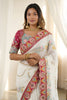 Stylish White Rangoli Silk Saree Embroidered Border Blouse Piece for Wedding