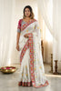 Elegant White Rangoli Silk Saree Embroidered Border Blouse Piece for Wedding
