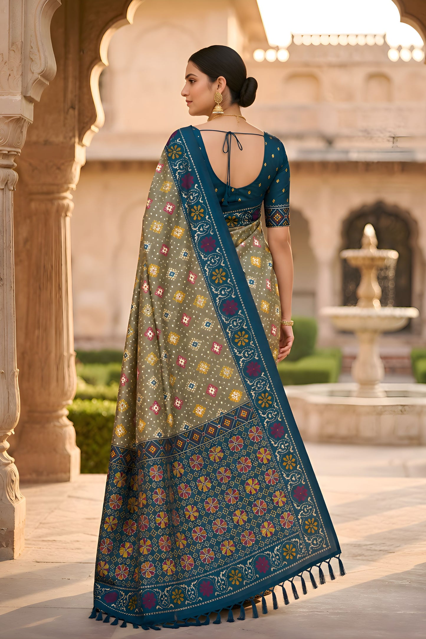 Elegant Olive Green Patola Silk Saree Woven Border for Wedding Wear