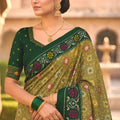 Royal Olive Green Patola Silk Saree Woven Border for Wedding Wear