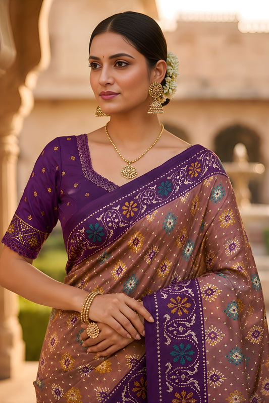 Elegant Mauve Patola Silk Saree Woven Border Pallu for Wedding Wear