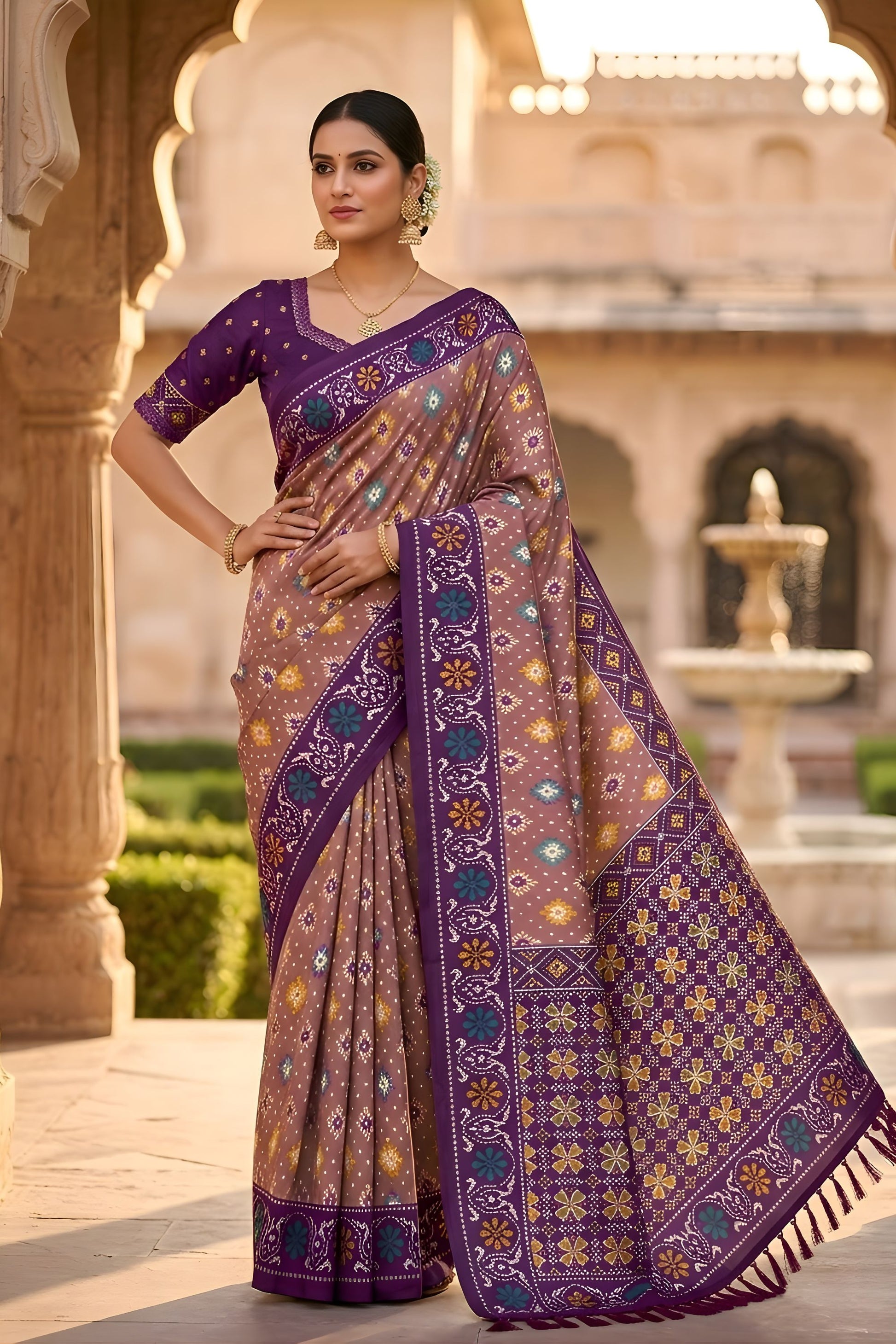 Elegant Mauve Patola Silk Saree Woven Border Pallu for Wedding Wear