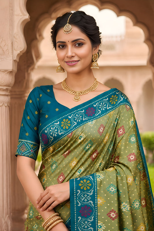 Wonderfull Pista Green Patola Silk Saree Woven Border Wedding Wear