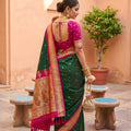 Royal Dark Green Soft Silk Saree Zari Woven Border for Wedding Wear