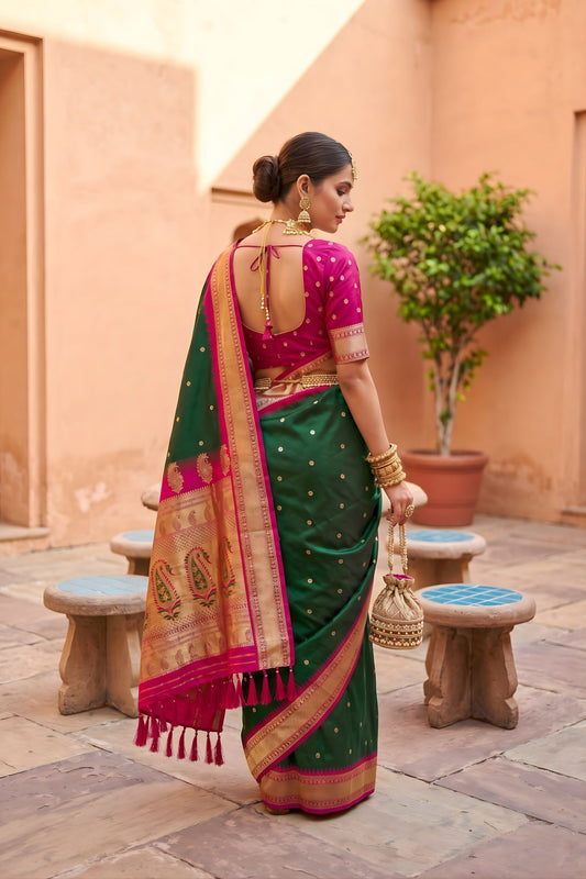 Royal Dark Green Soft Silk Saree Zari Woven Border for Wedding Wear