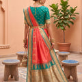 Beautiful Coral Pink Soft Silk Saree Zari Woven Border Wedding Wear