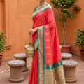 Beautiful Coral Pink Soft Silk Saree Zari Woven Border Wedding Wear