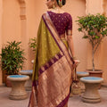 Elegant Olive Green Soft Silk Saree Woven Border for Wedding Wear