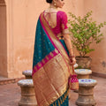 Royal Teal Blue Soft Silk Saree Woven Border for Wedding Wear