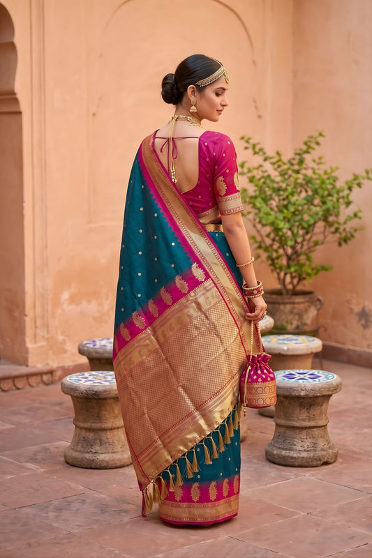 Royal Teal Blue Soft Silk Saree Woven Border for Wedding Wear